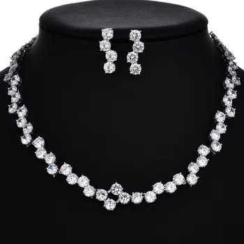 

Round Collar White Gold Color Fahsion Bride Wedding Jewelry Sets for Women AAA Cubic Zirconia Earrings Necklaces Set