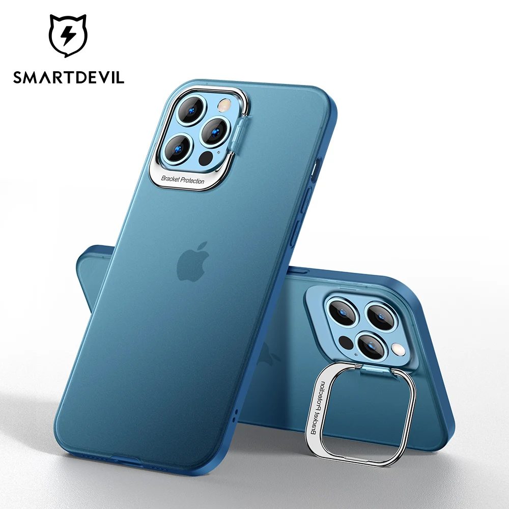 SmartDevil Matte Stand Phone Case For iPhone 12 Pro max 12 mini Frosted Back Cover With Bracket Smooth With Screen Protector