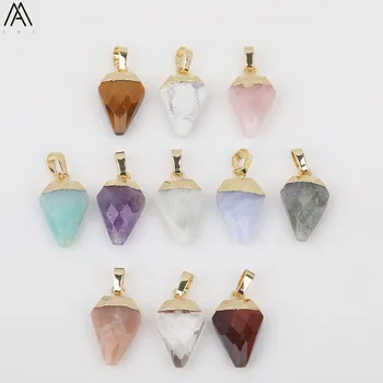 

5pcs/Lot Natural Tiger Eye Stone Arrowhead Pendant Necklace,Gold Bails Amethysts Crystal Stone Charms For Jewelry DIY HS-84AMI
