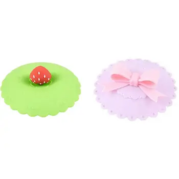 

2 Pcs Anti-Dust Silicone Fruit Glass Cup Cover Leak Proof Coffee Mug Lid Cap, Pink-Purple & Green