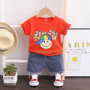 

NEW Children Clothes Summer Baby Boys Print cartoon O-Neck T Shirts plaid Shorts pants 2Pcs/sets Infant Kids Toddler Tracksuits