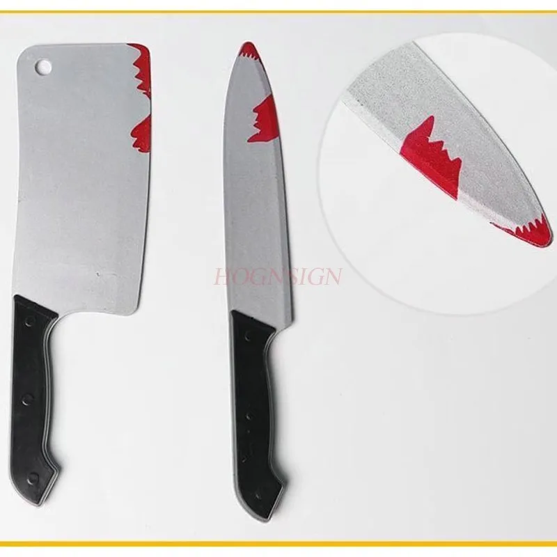 Halloween props cos horror with blood-pointed knife performance plastic simulation weapon axe saw fake kitchen knife machete