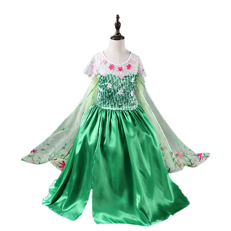 Princess Party Green Dress Girl Elsa Disfraz Costume Birthday Dress Kids 3 4 5 6 7 8 9 10 Years