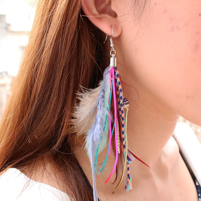 Authentic S925 Sterling Silver Colored feather Earrings For Women Girls VOROCO 