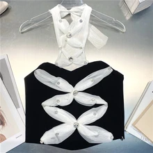 Aliexpress - Crop Top Woman 2021 Summer New European Style Sweet Slimming Mesh Bow Halter Sexy Backless Tube Top Tanks Femme Nancylim