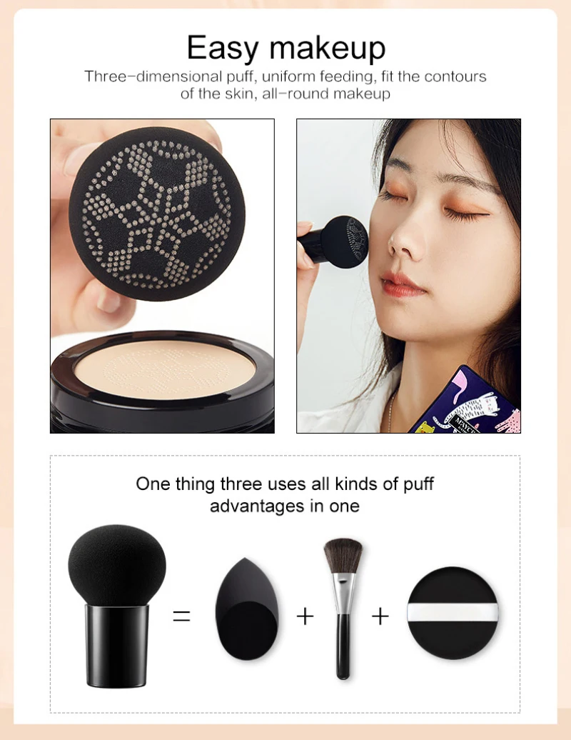 24 Hours Moisturizing Breathable Air Cushion BB CC Cream Whitening Oil Control Concealer Holding Makeup with Mushroom Puff TSLM1