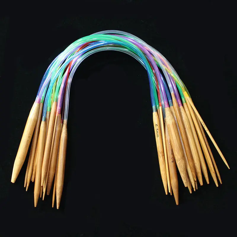 18 шт Многоцветный трубка круговой вязальные спицы из карбонизированного бамбука 40 см-120 см - Цвет: Multi color