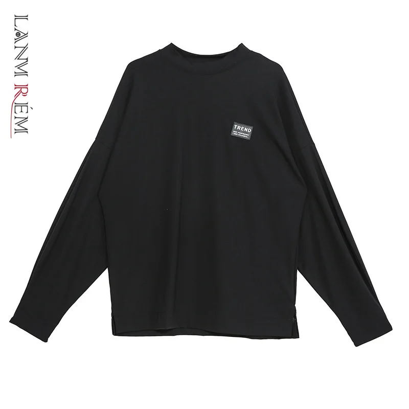 

LANMREM can ship hip hop spring new t-shirt for women 2020 fashion Round Neck Pullover Tide Personality long Sleeve tops YH838