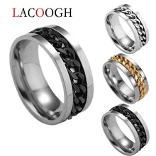 Transformando Descompressão Estilo Punk Rock de Aço inoxidável Anéis para Homens Jóias Partido Anel Chain link Simples Masculino 5 Cores Tamanho 6-12