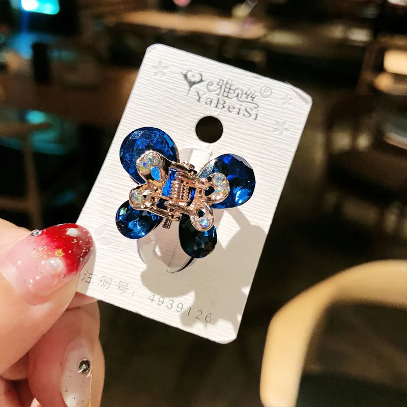 blue butterfly Для женщин класса люкс, украшенные разноцветными кристаллами Бабочка заколка для волос с цветком милые волос зажим с орнаментом заколки повязка на голову, модные аксессуары для волос - Цвет: blue butterfly