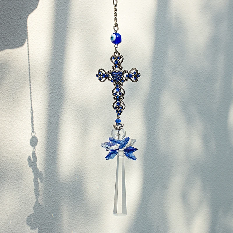 H&D подвесной Кристалл Призма крест Suncatcher Радуга производитель синий сглаза декоративные фэншуй домашний сад Декор счастливый Шарм подарок