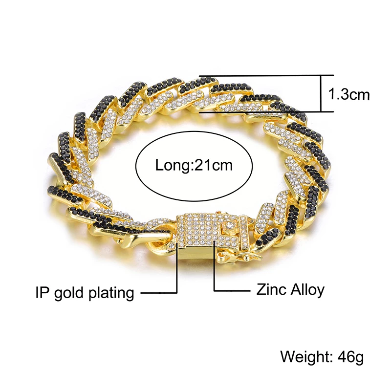 13 мм AAA CZ Bling Iced Out браслет, полностью из стразов из камней правильной геометрической формы кубинские браслеты-цепочки для мужчин хип-хоп ювелирные изделия
