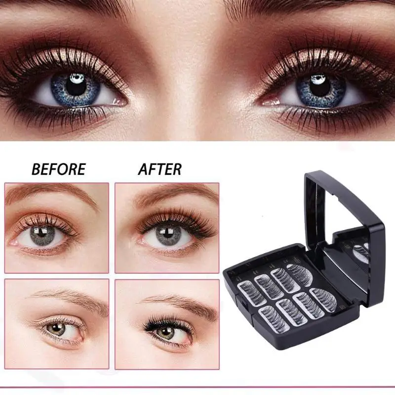 3DFalseEyelashesDoubleMagneticLashesPureHandworkBlackEyeLasheswithEyelashesApplicatorFakeEyelashes