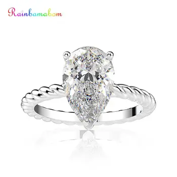 

Rainbamabom 925 Sterling Silver Pear Created Moissanite Citrine Gemstone Wedding Engagement Diamonds Ring Fine Jewelry Wholesale