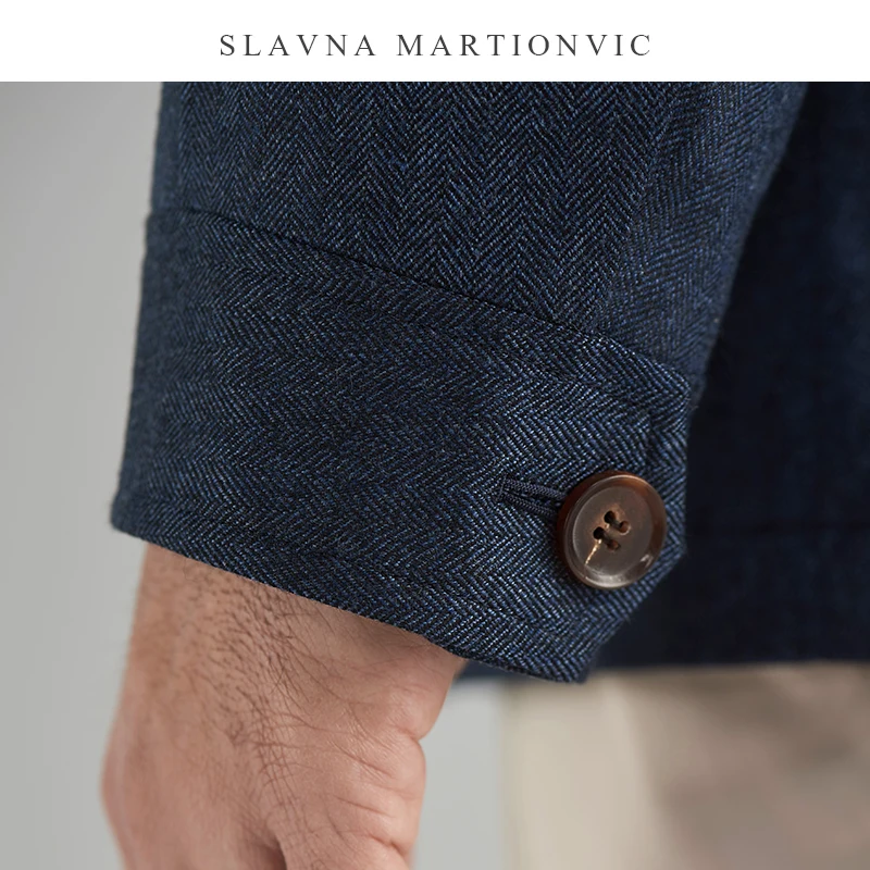 Slavna Martinovic, новинка, синяя мужская Ретро куртка, деловая, повседневная, с отворотом, короткое пальто, куртка, мужские пальто, пальто, куртка-бомбер