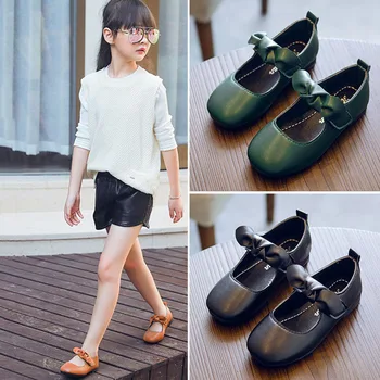 

Children Girls Mary Jane Front Bow Hook Loop Strap Ballerina Flat Shoes for Summer Spring BM88