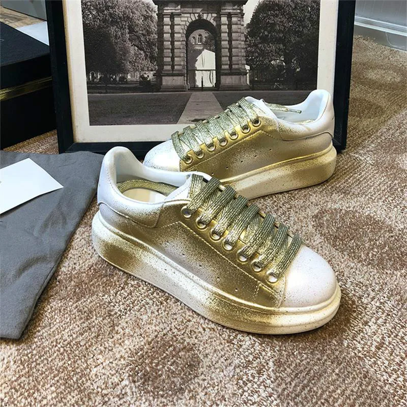 

2019-20 Spring Shoes Woman White Graffiti Flat Platform Sneakers Fashion Leather Round Toe Lace Up Ladies Women Shoes 36-45