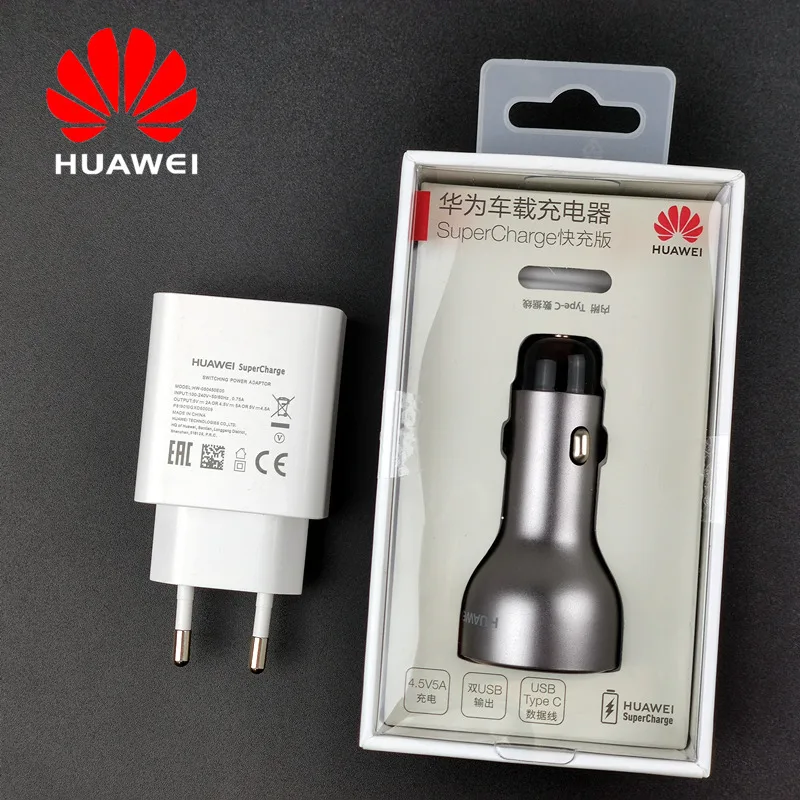 Оригинальное автомобильное зарядное устройство huawei P20 Pro, двойной usb Supercharge, 22,5 Вт, ЕС, адаптер питания, быстрая зарядка, 5А, кабель type-c для P10 mate 9 10