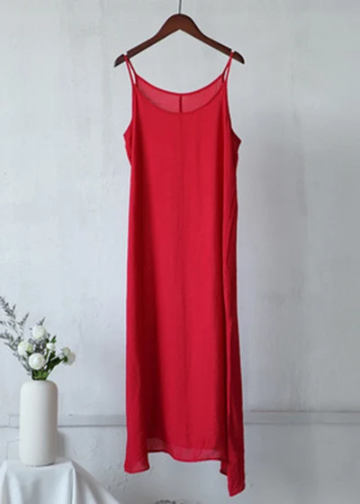 red 90CM LEN Платье-комбинация нижнее белье спагетти ремень платья ночной сон просвечивают хлопок белье размера плюс Длинное Макси дамское домашнее белое - Цвет: red 90CM LEN