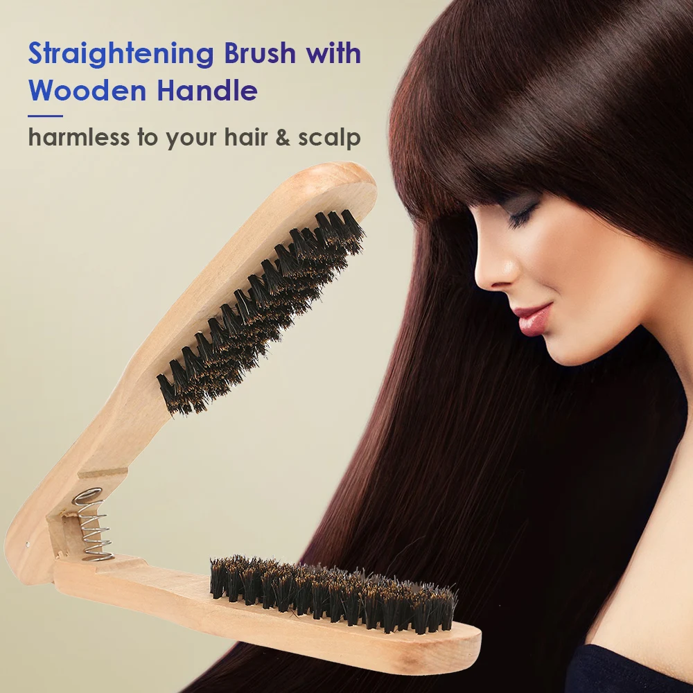 

Straightening Brush Wooden Handle Hair Styling Comb Hairdressing Styling Grooming Tool for Knotty Unkempt Hair
