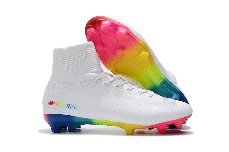 

White Rainbow Original Soccer Cleats Mercurial Superfly V SX Neymar Soccer Shoes Top Quality Cristiano Ronaldo Football Boots