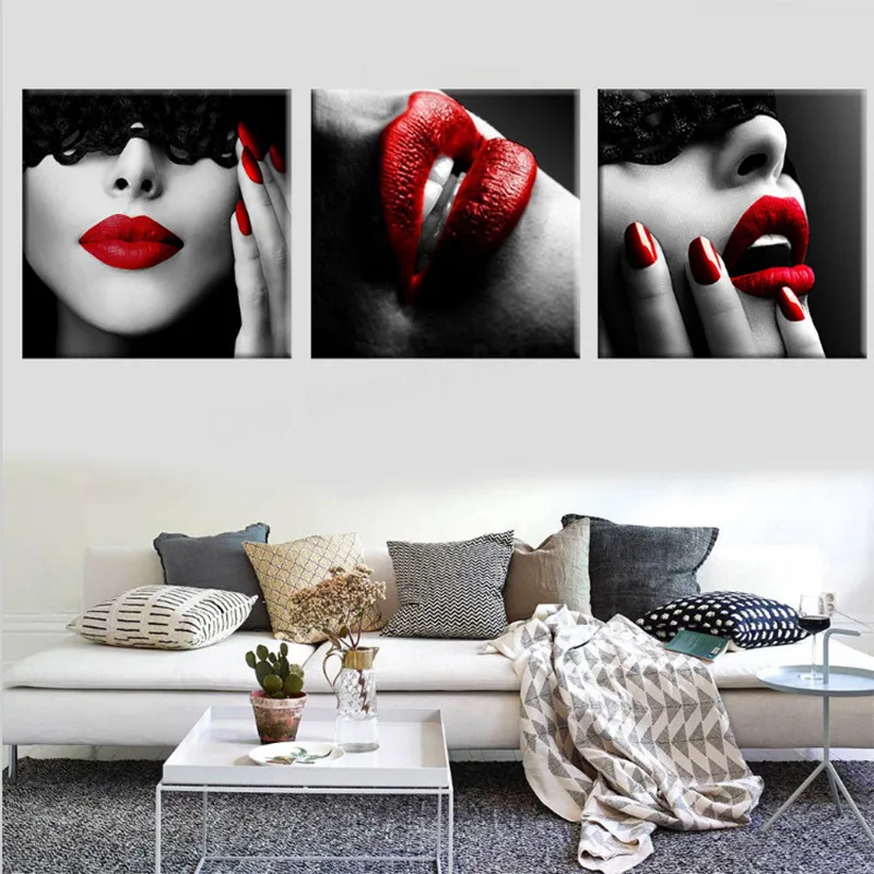 

Sexy Lip Red Beauty Home Decoration Canvas Painting Living Room Sofa Wall Decoration Painting wu kuang hua xin