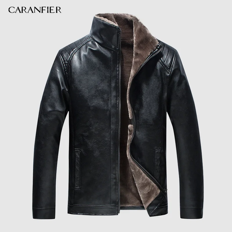 CARANFIER Новая зимняя мужская мотоциклетная кожаная куртка Мужская ветровка Куртки