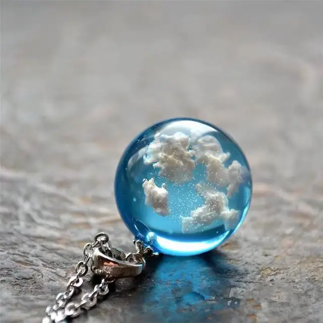 Chic Transparent Resin Rould Ball Moon Pendant Necklace Women Blue Sky White Cloud Chain Necklace Fashion Jewelry Gifts for Girl 2