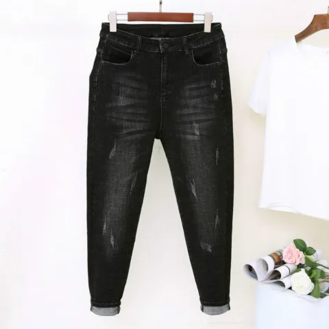 Весенние осенние джинсы для женщин в стиле бойфренд джинсы с высокой талией женские джинсовые шаровары черные брюки Calca Feminina размера плюс - Цвет: black