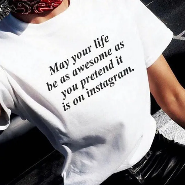 Women May Your Life Be As Awesome Ins Slogan Short Sleeve Tee Cotton White Ladies Streetwear Casual Top T-Shirt | Женская одежда