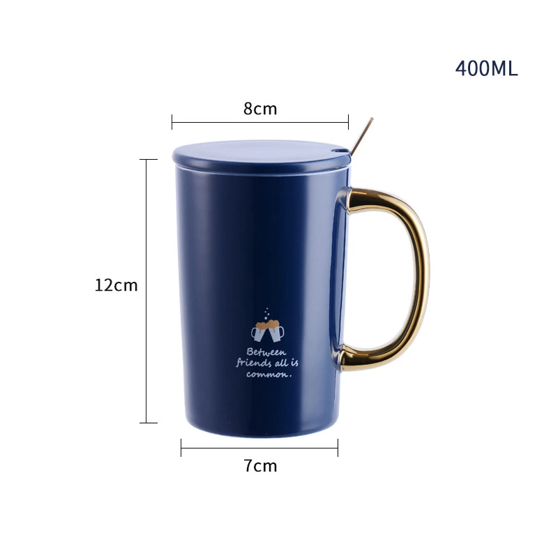 Blue VILEAD, 400 мл, керамическая кружка золотого возраста с крышкой, ложка, скандинавские креативные чашки для воды, молока, кофе, офиса, чашки для чая, Подарочная бутылка для воды - Цвет: Blue