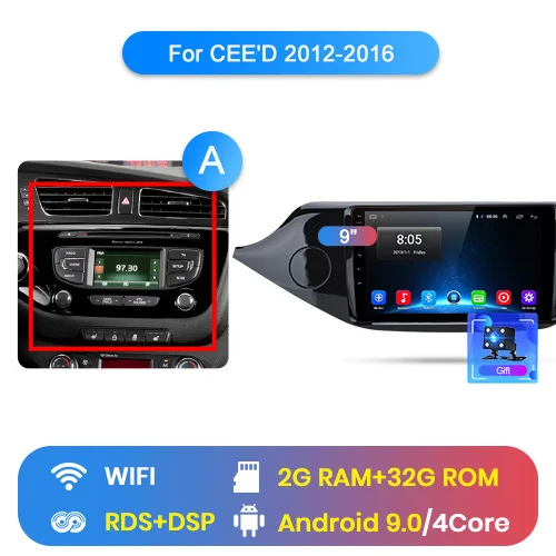 WIFI (2GB 32GB) A Junsun 2G+ 32G Android 9,0 для KIA Cee 'd CEED JD 2012 2013- Авто 2 din Радио стерео плеер Bluetooth gps навигация - Цвет: WIFI (2GB 32GB) A