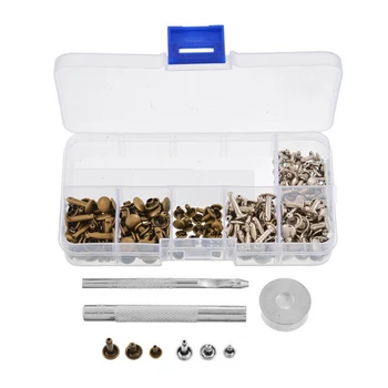 

120pcs/set Double-sided Leather Rivets Tubular Metal Studs with Fixing Tool Kit for Leather Craft with Installation Tools