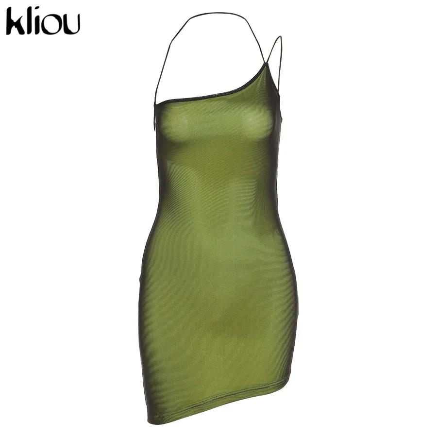 Kliou Mesh Halter Tie Up Baddie Dresses For Women 2021 Summer Casual Street Style Sexy Backless Sleeveless Mini Dress Female Hot business casual women Dresses