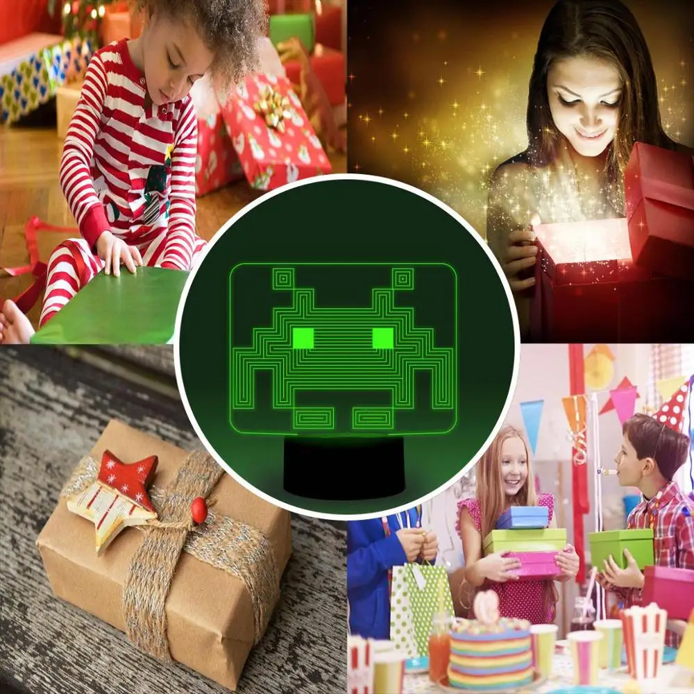 NiteApps 3D космические захватчики ночник настольная Иллюзия украшение лампа подарок на день рождения приложение/сенсорное управление