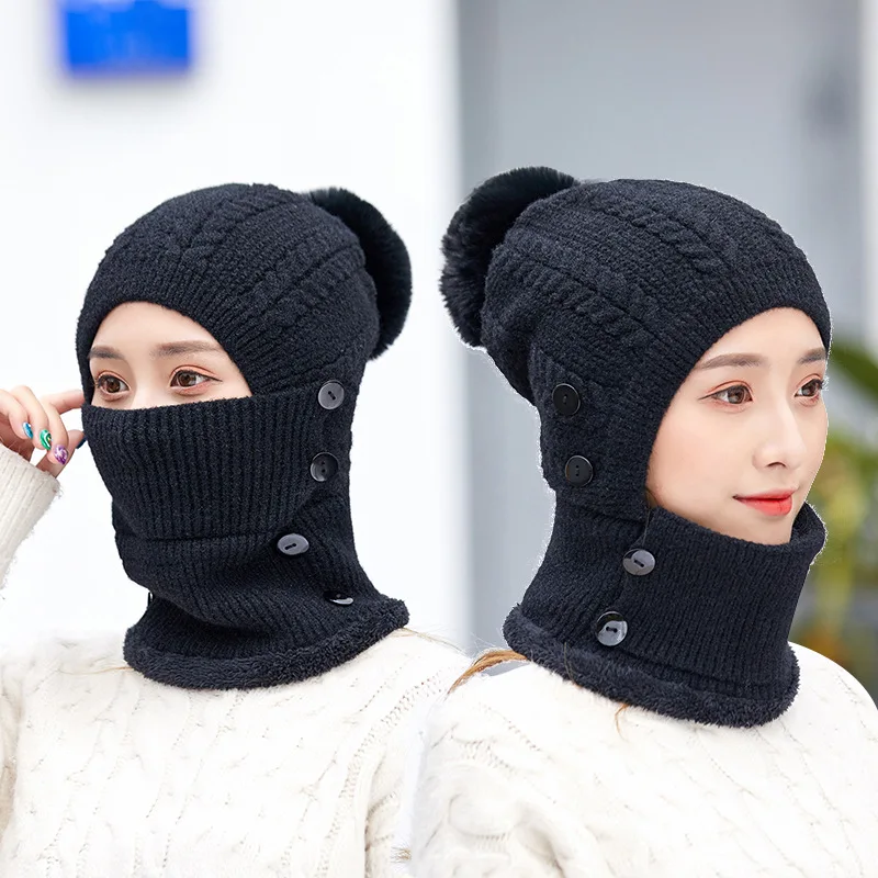 K251 Winter Hat Women's hat One-Piece Warm Hat Knitted Bib Bubble Hat Thick Wool Hat Cold Hat Hat With Earmuffs Baotou Cap 5
