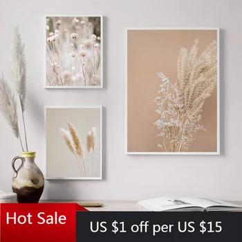 

Pampas Grass Plants Nature Landscape Canvas Painting Prints Dried Grass Modern Boho Botanical Wall Art Pictures Poster Room Deco