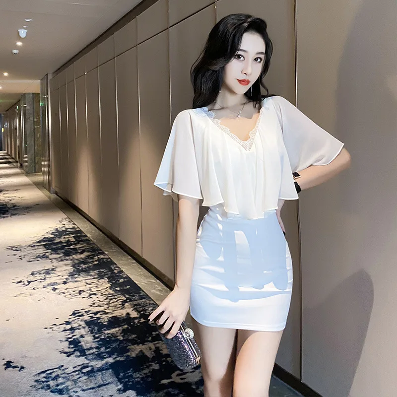 

Sexy fashion dress, new nightclub, female decoration, waist was thinner, lotus leaf sleeve, hip Solid Office Lady