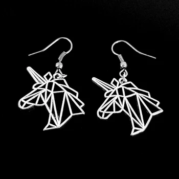 

1 pair Silver Color Unicorn Head dangle earring Origami drop earring Birthday Gift Jewelry Women
