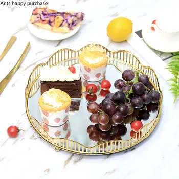 

Nordic Metal Storage Tray Rectangle Fruit Dessert Mirror Tray Cup Tea Plate Sundries Storage Coffee Table Decoration Household