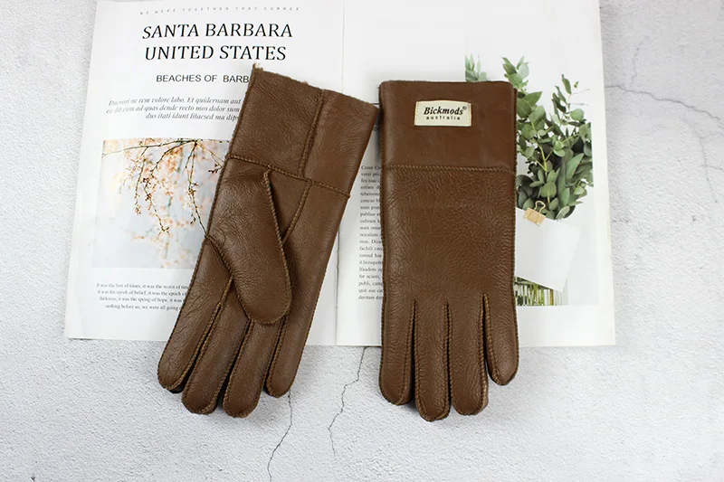 Women's Thickened Winter Sheepskin Fur Gloves Windproof Warm Outdoor Motorcycle Riding Color Leather Finger Gloves