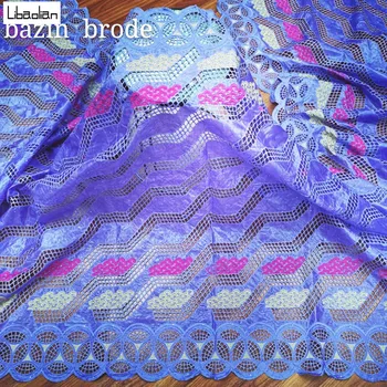 

Purple african Bazin riche fabric with net hole embroidery lace charming bazin riche dresses material Nigerian 5yards L26-24