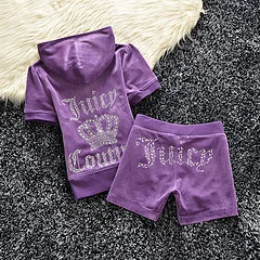 YICIYA Juicy Apple 2 Piece Set Velvet zip Summer Letter printing tracksuit Women Clothing 2022 Short Sleeved Crop Top+short Pant velour tracksuit women Women's Sets