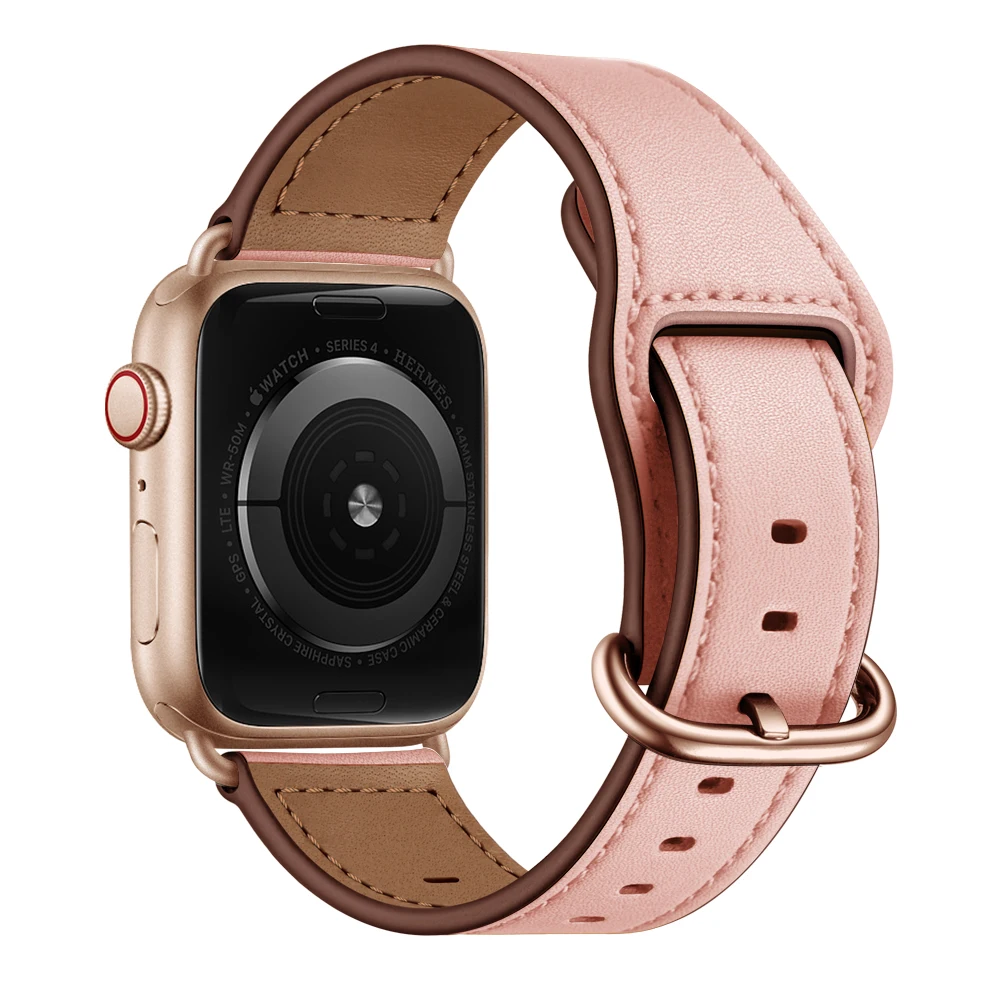pink Совместим с Apple Watch series 5() полосы 40 мм 44 мм топ натуральная кожа ремешок на запястье для iwatch 38 мм 42 мм браслет - Цвет ремешка: pink