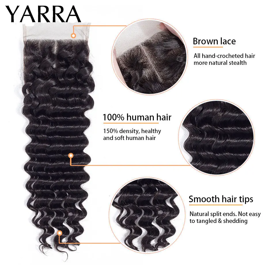 Pacotes com Fechamento Feixes de Cabelo Humano com Fechamento Onda Profunda Rendas Arrancadas Cabelo Brasileiro Remy Yarra 4x4 Pré 7 Cheap Presilhas com feixes