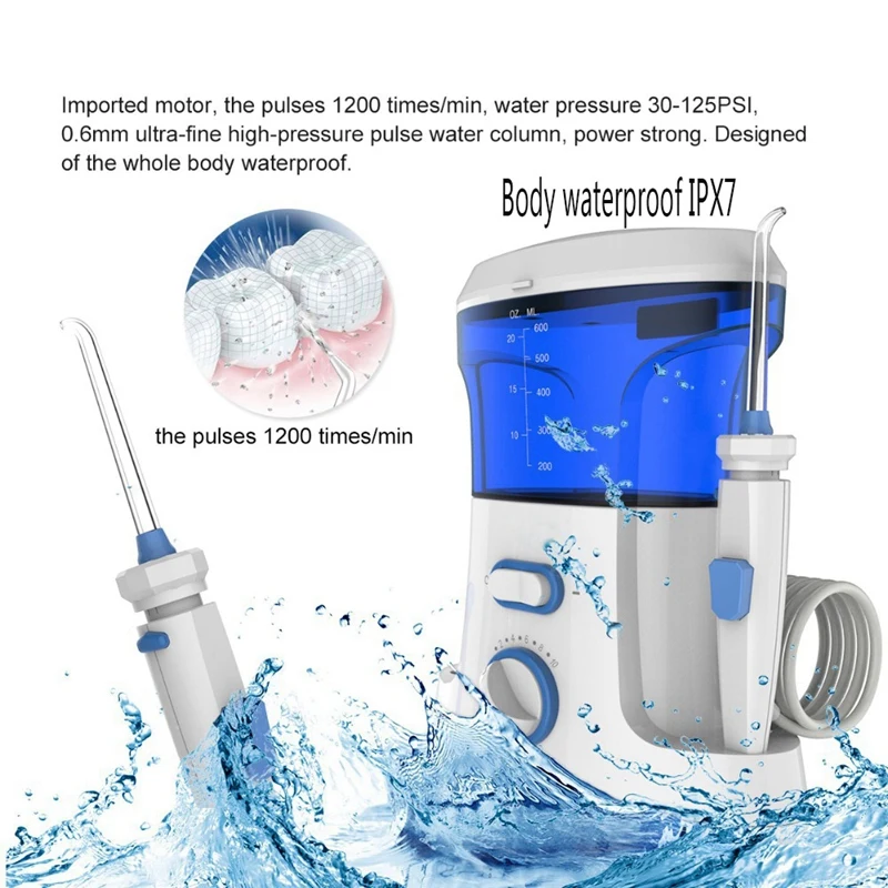 Ирригатор для полости рта, 7 шт., Стоматологический Ирригатор для воды, весна 600 мл, гигиена полости рта, зубная нить, водяная нить, струя воды, ирригаты для полости рта
