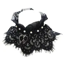 Плиссированная юбка оборками Стенд Поддельные меховой воротник с кружевами «кроше» с искусственным жемчугом Цепочки и ожерелья Колье-чокер