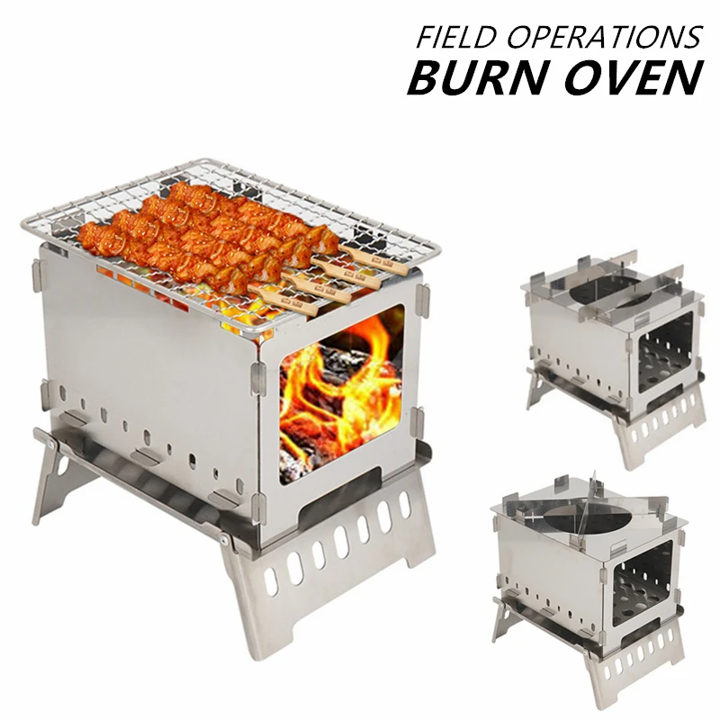 1pc Folding Outdoor Camping Barbecue Wood Stove Lightweight Windproof