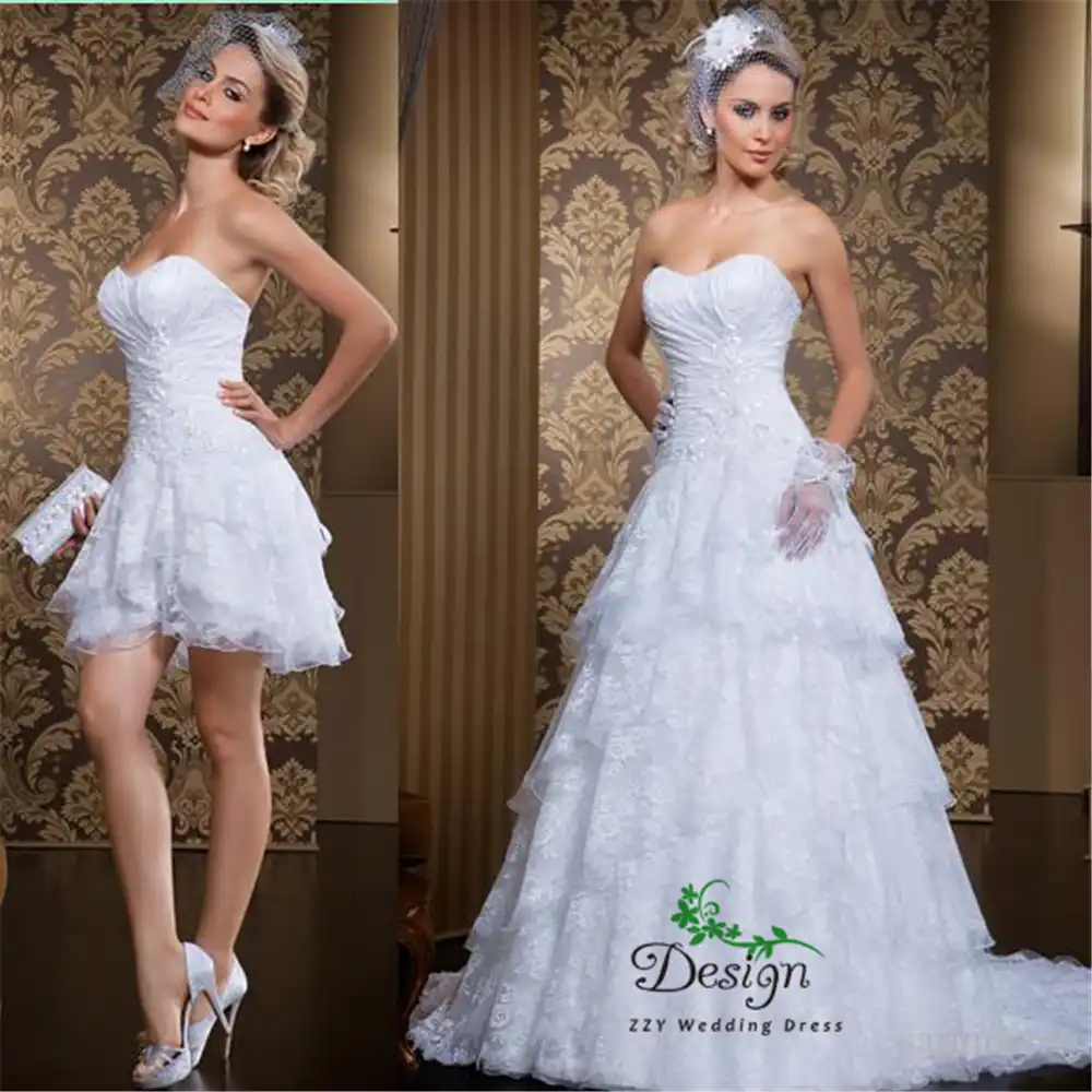 Vestido Corto De Novia Fruncido Sin Tirantes Con Falda De Quita Y Pon Vintage De Dos Piezas De Encaje Vestidos De Novia Aliexpress