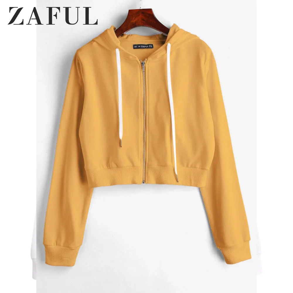 Женская укороченная толстовка на молнии ZAFUL с капюшоном вырезом и коротким